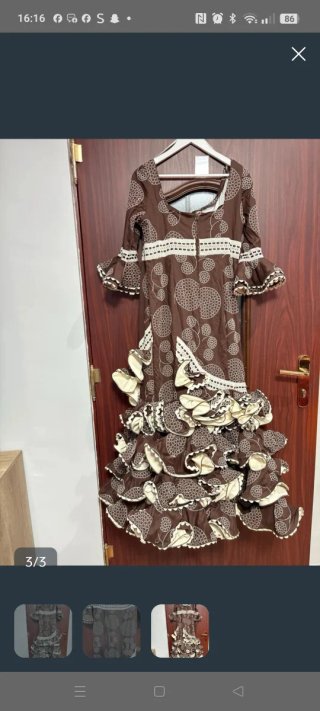 Vestido Flamenco Marrón y Beige Talla 46