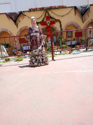 Vestido Flamenco Marrón y Beige Talla 46
