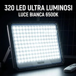 Faro LED Solare 5000W IP66 320 Led Con Telecomando