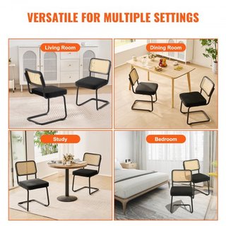 Sillas de Rattan, Juego de 2, Silla de Comedor de Estilo Moderno de Mediados de Siglo, Silla de Acento de Terciopelo Tapizada con Respaldo de Rattan, Silla de Comedor Retro para Sala de Estar, Dor...