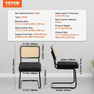 Sillas de Rattan, Juego de 2, Silla de Comedor de Estilo Moderno de Mediados de Siglo, Silla de Acento de Terciopelo Tapizada con Respaldo de Rattan, Silla de Comedor Retro para Sala de Estar, Dor...