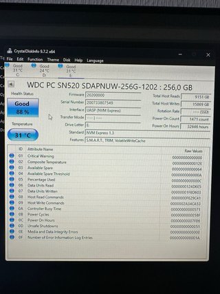 SSD Western Digital PC SN520 256GB M.2 NVMe 88%