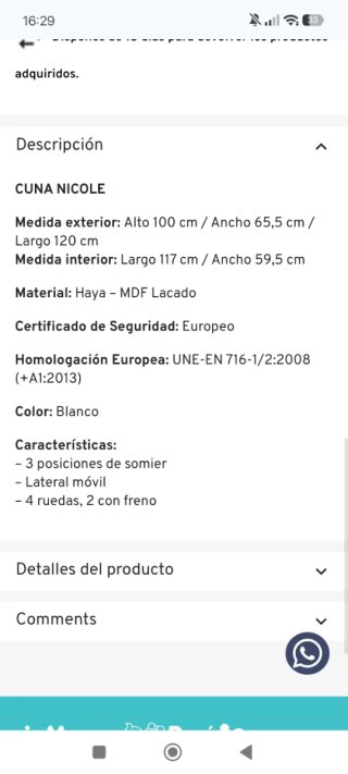 Cuna MICUNA Nicole Blanca y colchón