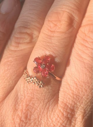 Anillo Plata Zafiros Rojos Flor