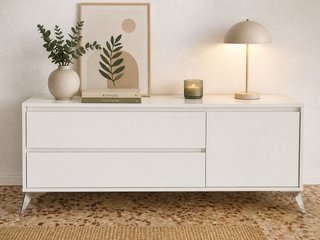 Mueble TV blanco y madera