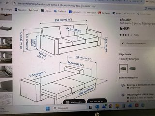 Sofá Cama IKEA BÄRSLÖV 3 Plazas Gris