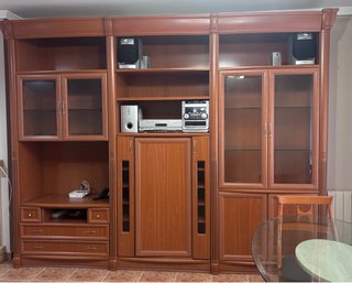 Mueble salón 3m madera y cristal