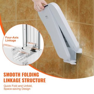 Asiento de Ducha Plegable de ABS, 15.7'' x 16.7'' Desplegado, Banco de Ducha Montado en la Pared que se Pliega con Capacidad de Carga de 440 lbs, Silla de Ducha Plegable que Ahorra Espacio para An...