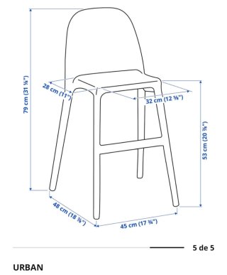 Silla/taburete alto infantil blanco 1 ó 2 unidades