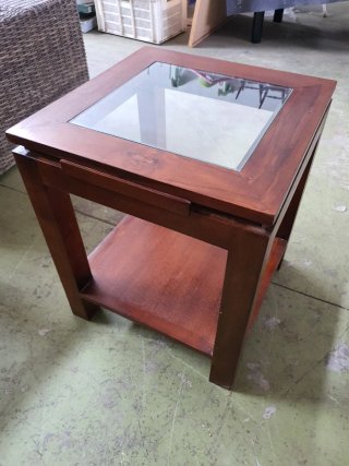 Mesita auxiliar madera y cristal