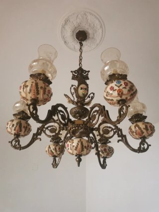 Lampadario Vintage Ceramica Vetro Metallo