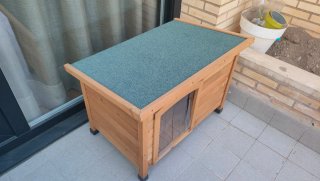 Caseta para perros marrón y transparente