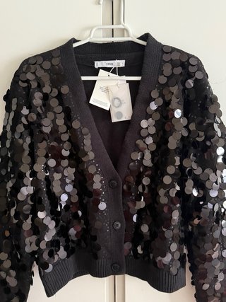 Chaqueta Mango Lentejuelas Negra Talla L