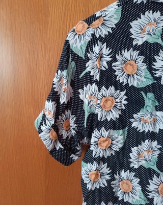 Camisa Flores Manga Corta Mujer