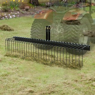 Rastrillo de Paisajismo Remolcado 72"/183 cm Rastrillo Desmalezador de Césped con 32 Púas de Acero