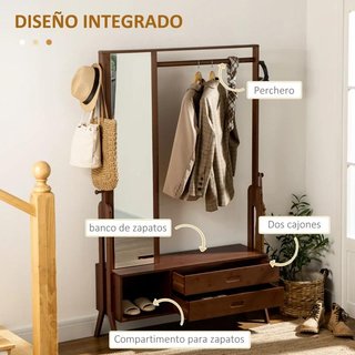 Perchero Bambú con Banco Espejo Cajones 169cm