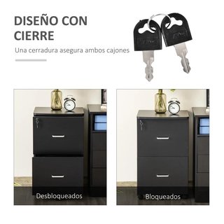 Mueble Cajonera Oficina 2 Cajones Llave Negro 72cm