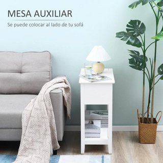 Mesa Auxiliar Tapa Abatible con Estante Blanco