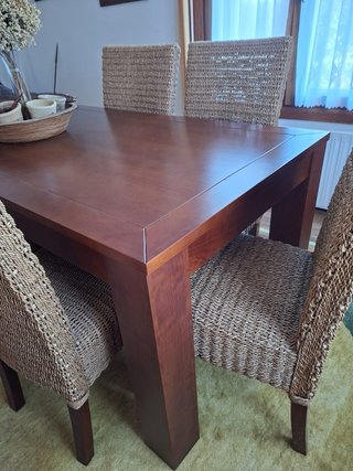 Mesa de comedor de madera maciza y sillas de fibra