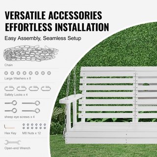 Amaca in legno da 5 piedi, panca da giardino, capacità di carico migliorata di 880 libbre, amaca da giardino ad alta resistenza con catene di sospensione, bianco