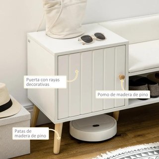 Banco Zapatero 4 Pares con Cojín Blanco 80cm