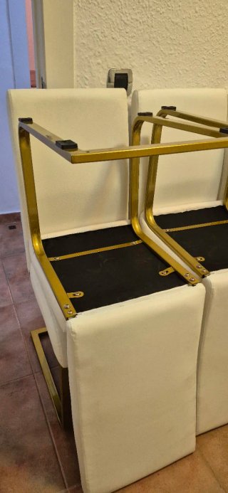 6 Sedie da pranzo beige e dorate