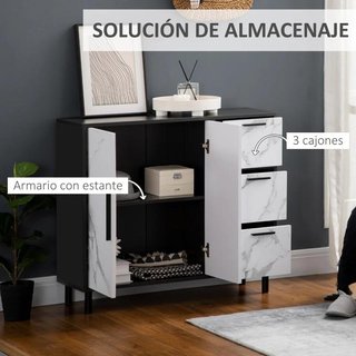 Aparador salón 2 Puertas Cajones Blanco Negro 90cm