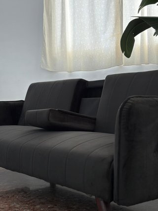 Sofá cama negro con porta vasos NUEVO