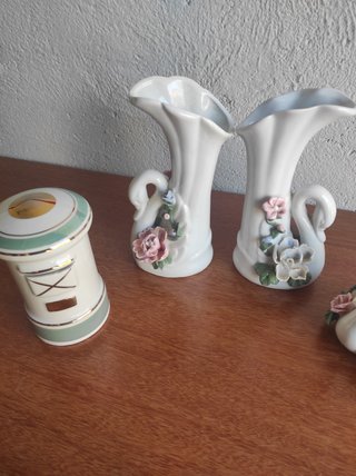Lote 5 figuras porcelana cisnes y zorro