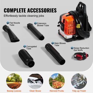 Soplador de Hojas de Mochila, Soplador de Hojas de Gas de 52CC y 2 Tiempos con Tanque de Combustible de 1.37L, Volumen de Aire de 480CFM y Velocidad de 175MPH, Ideal para Cuidado del Césped, Limpi...
