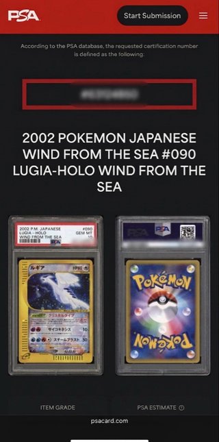 Carta Pokémon Lugia Holo PSA 10 Japonesa