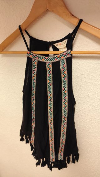 Top Zara Coachella Negro Bordado Flecos