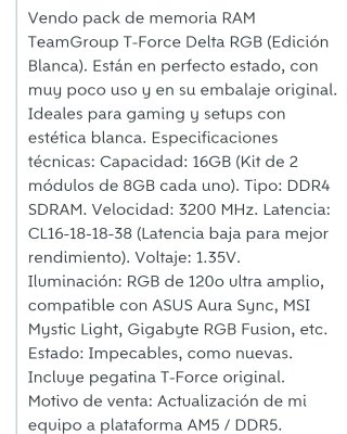 Memoria ram 16 g 2x8g ddr4