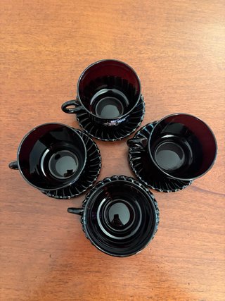 Set 4 Tazze Vetro Viola/Nero Floreale