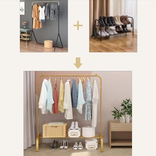 Perchero Metálico Dorado con Zapatero 110cm