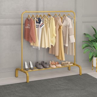 Perchero Metálico Dorado con Zapatero 110cm