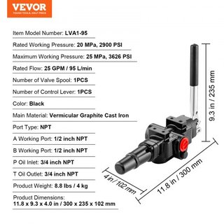 Válvula Hidráulica para Dividir Troncos de 1 Espool, Válvula de Control Direccional Hidráulica de 25 GPM, Válvula Hidráulica para Cargadores de 3626 PSI, Válvula de Control de Joystick Hidráulico ...
