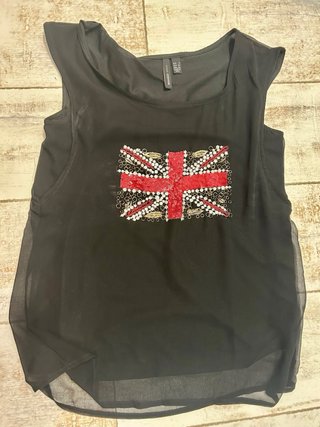 Top Mango Negro con Bandera Reino Unido