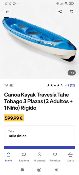 Kayak BIC Tobago 2 personas + 1 niño