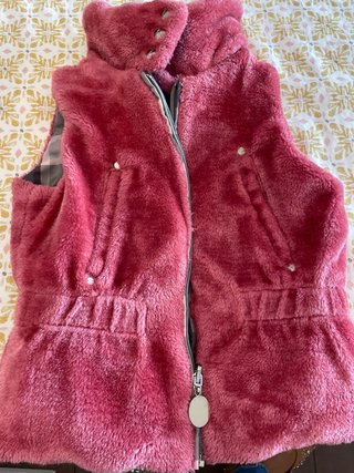 Chaleco pelo niña gris y rosa