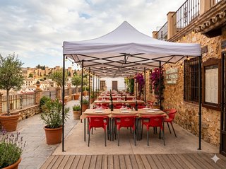Carpa para eventos beige y blanca