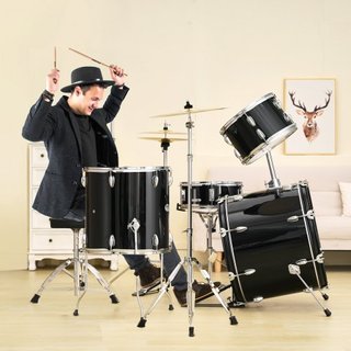 Juego de Batería para Adultos, 5 Piezas, Kit de Batería Completo de 22 Pulgadas con Bombo, Toms, Caja, Batería de Piso, Silla Ajustable, Soportes, Platillo, Pedal de Hi-Hat y Palillos, Kit de Bate...