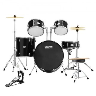 Juego de Batería para Adultos, 5 Piezas, Kit de Batería Completo de 22 Pulgadas con Bombo, Toms, Caja, Batería de Piso, Silla Ajustable, Soportes, Platillo, Pedal de Hi-Hat y Palillos, Kit de Bate...
