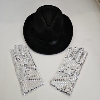 Sombrero Fedora Negro Guantes Lentejuelas Baile MJ