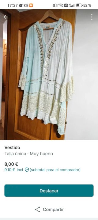 Vestido Talla Única Beige/Celeste