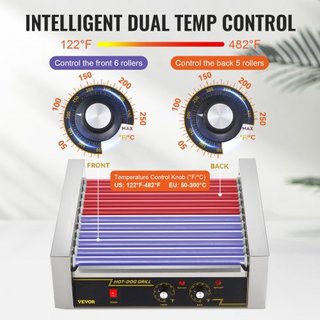 Máquina de Cocción de Salchichas Eléctrica 30 Hot Dog 11 Roller Grill con Estante y Respaldo 2.2KW