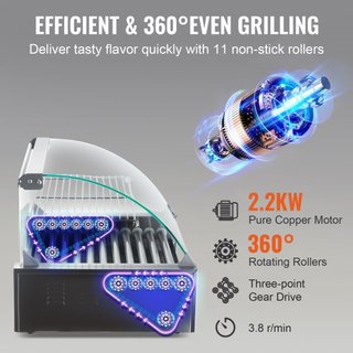 Máquina de Cocción de Salchichas Eléctrica 30 Hot Dog 11 Roller Grill con Estante y Respaldo 2.2KW