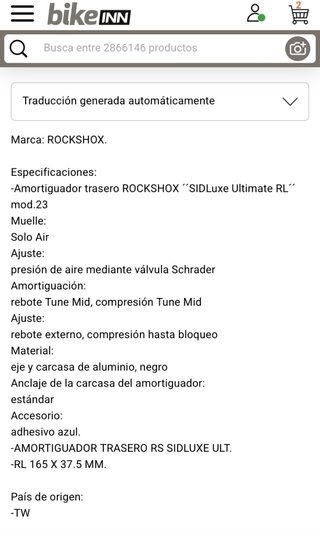 Amortiguador Rock Shox SIDLuxe Ultimate 165x40