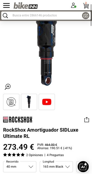 Amortiguador Rock Shox SIDLuxe Ultimate 165x40