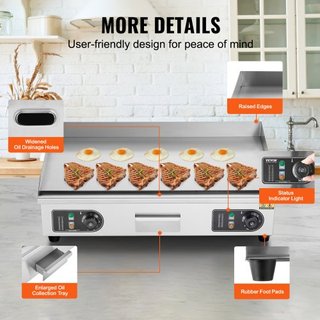 Plancha Eléctrica Comercial, Parrilla de Superficie de 4400W, Temperatura Ajustable de 122℉-572℉, 28.74 x 15.75 x 0.39in Parrilla de Acero Inoxidable con 2 Espátulas, para Hogar o Restaurante (Sin...